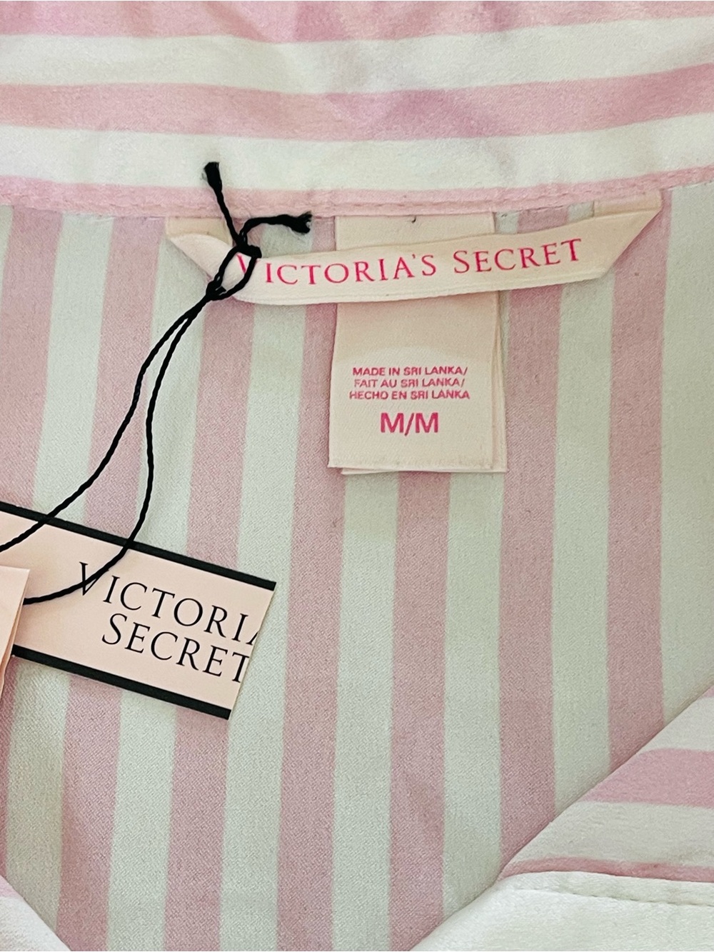 Victoria Secret Iconic Signature Pink Striped Satin Pajama Set - Light Pink - Picture 10 of 15
